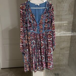 EUC Anthropologie Velvet Floral Multicolor Dress